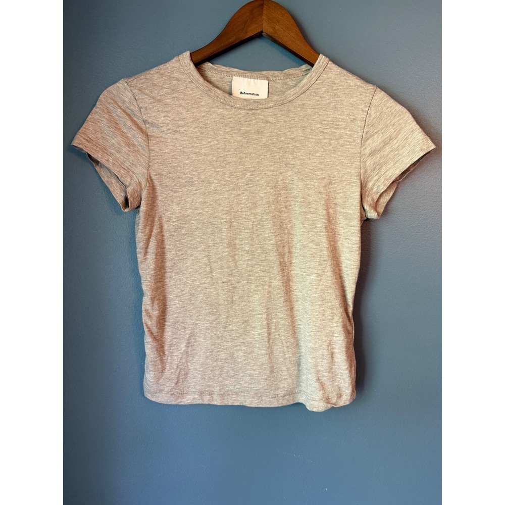 Reformation Organic Cotton Tencel Crew Neck Short Sleeve Tee Heather Grey XS